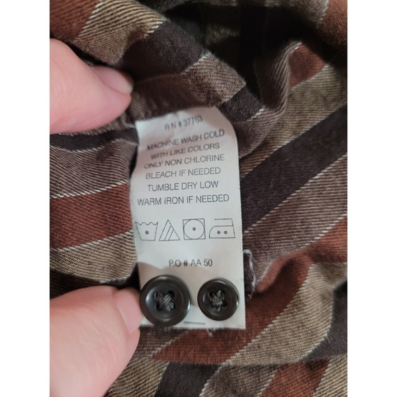 Savane Button Down Shirt Mens Large Brown Striped Easy Care Stretch - Picture 6 of 6